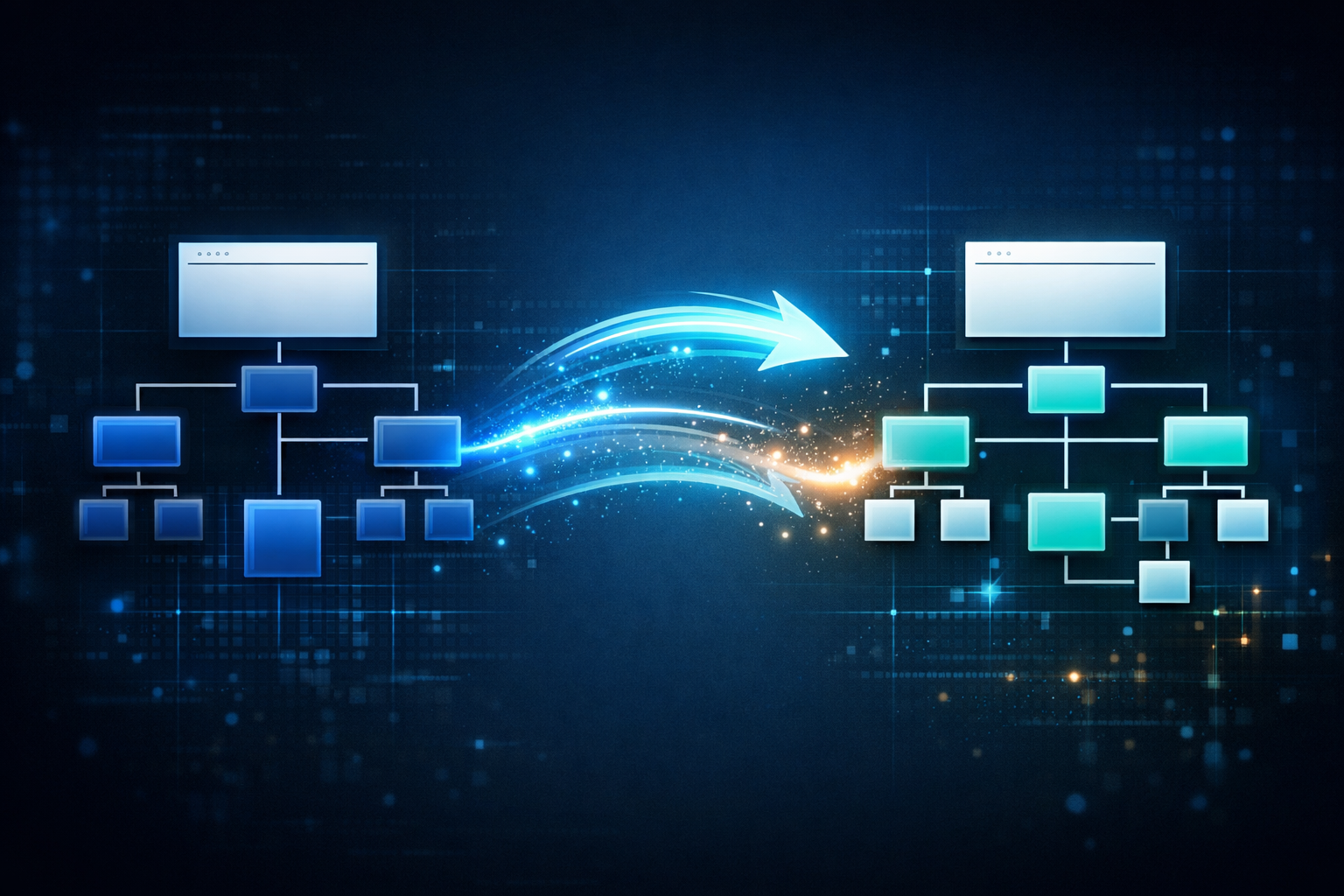 Schemat migracji strony internetowej przedstawiający przenoszenie struktury witryny bez utraty widoczności w Google